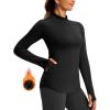 imageThermal Shirts for Women Long Sleeve Mock Neck Fleece Tops Running Workout Cold Weather Gear with Zip PocketBlack