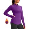 imageThermal Shirts for Women Long Sleeve Mock Neck Fleece Tops Running Workout Cold Weather Gear with Zip PocketPurple
