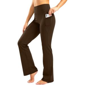 image28quot30quot32quot34quot Inseam Womens Bootcut Yoga Pants Long Bootleg HighWaisted Flare Pants with PocketsCoffee Brown