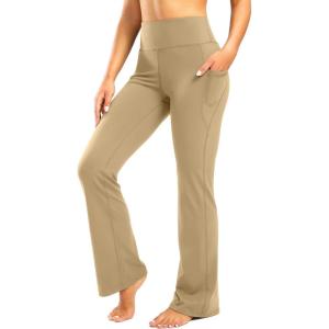 image28quot30quot32quot34quot Inseam Womens Bootcut Yoga Pants Long Bootleg HighWaisted Flare Pants with PocketsDark Khaki