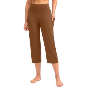 imageG Gradual Capri Pants for Women High Waist Workout Yoga Pants with Pockets Tummy Control Leggings Crop StraightBrown