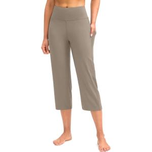 imageG Gradual Capri Pants for Women High Waist Workout Yoga Pants with Pockets Tummy Control Leggings Crop StraightDark Khaki