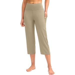 imageG Gradual Capri Pants for Women High Waist Workout Yoga Pants with Pockets Tummy Control Leggings Crop StraightKhaki