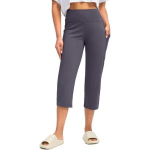 imageG Gradual Capri Pants for Women High Waist Workout Yoga Pants with Pockets Tummy Control Leggings Crop StraightPurple