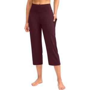 imageG Gradual Capri Pants for Women High Waist Workout Yoga Pants with Pockets Tummy Control Leggings Crop StraightWine