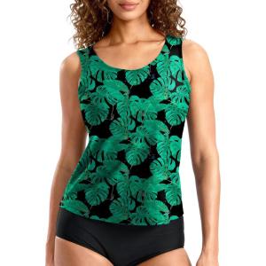 imageG Gradual Tankini Tops for Women High Neck Swimsuits Swim Top Modest Bathing Suit Swimwear Tank Top only No BottomLeaf