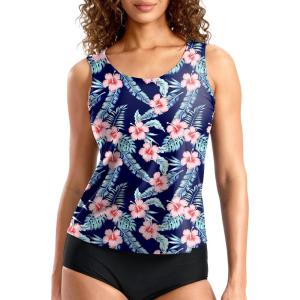 imageG Gradual Tankini Tops for Women High Neck Swimsuits Swim Top Modest Bathing Suit Swimwear Tank Top only No BottomNavy Flower