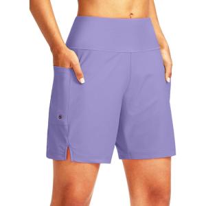 imageG Gradual Womens 7quot Long Swim Board Shorts High Waisted Quick Dry Beach Swimming Shorts for Women with Liner PocketsLight Purple
