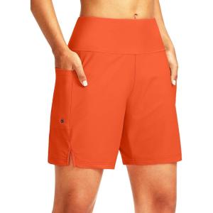 imageG Gradual Womens 7quot Long Swim Board Shorts High Waisted Quick Dry Beach Swimming Shorts for Women with Liner PocketsOrange