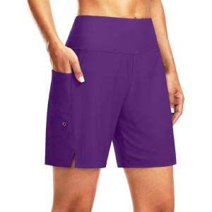 imageG Gradual Womens 7quot Long Swim Board Shorts High Waisted Quick Dry Beach Swimming Shorts for Women with Liner PocketsPurple