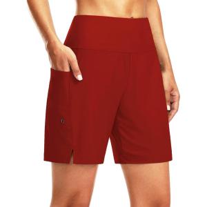 imageG Gradual Womens 7quot Long Swim Board Shorts High Waisted Quick Dry Beach Swimming Shorts for Women with Liner PocketsRed
