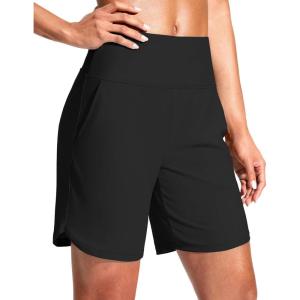 imageG Gradual Womens 7quot Quick Dry Swim Board Shorts Swimming Bottoms High Waisted Beach Shorts for Women with Liner PocketsBlack