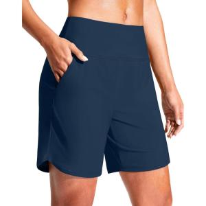 imageG Gradual Womens 7quot Quick Dry Swim Board Shorts Swimming Bottoms High Waisted Beach Shorts for Women with Liner PocketsDark Blue