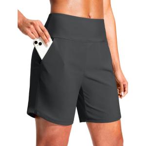 imageG Gradual Womens 7quot Quick Dry Swim Board Shorts Swimming Bottoms High Waisted Beach Shorts for Women with Liner PocketsDark Grey