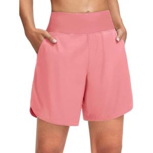 imageG Gradual Womens 7quot Quick Dry Swim Board Shorts Swimming Bottoms High Waisted Beach Shorts for Women with Liner PocketsHyper Pink