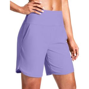 imageG Gradual Womens 7quot Quick Dry Swim Board Shorts Swimming Bottoms High Waisted Beach Shorts for Women with Liner PocketsLight Purple