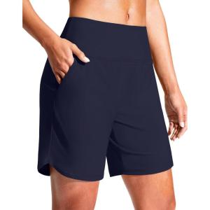 imageG Gradual Womens 7quot Quick Dry Swim Board Shorts Swimming Bottoms High Waisted Beach Shorts for Women with Liner PocketsNavy