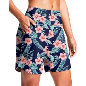 imageG Gradual Womens 7quot Quick Dry Swim Board Shorts Swimming Bottoms High Waisted Beach Shorts for Women with Liner PocketsNavy Flower