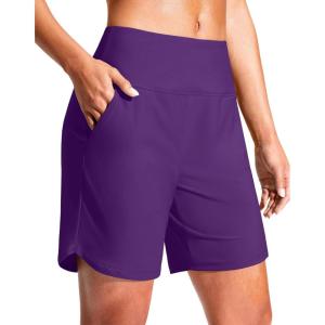 imageG Gradual Womens 7quot Quick Dry Swim Board Shorts Swimming Bottoms High Waisted Beach Shorts for Women with Liner PocketsPurple