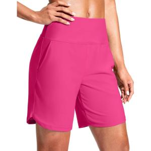 imageG Gradual Womens 7quot Quick Dry Swim Board Shorts Swimming Bottoms High Waisted Beach Shorts for Women with Liner PocketsRose