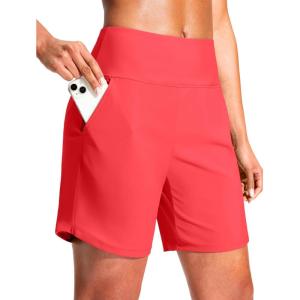imageG Gradual Womens 7quot Quick Dry Swim Board Shorts Swimming Bottoms High Waisted Beach Shorts for Women with Liner PocketsTomato