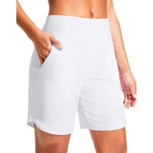 imageG Gradual Womens 7quot Quick Dry Swim Board Shorts Swimming Bottoms High Waisted Beach Shorts for Women with Liner PocketsWhite