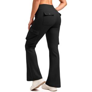 imageG Gradual Womens Fleece Lined Cargo Pants 6 Pockets Bootcut Water Resistant Winter Flare Leggings for Work Hiking TravelBlack