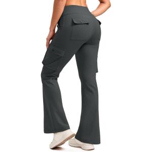 imageG Gradual Womens Fleece Lined Cargo Pants 6 Pockets Bootcut Water Resistant Winter Flare Leggings for Work Hiking TravelDark Grey