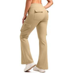 imageG Gradual Womens Fleece Lined Cargo Pants 6 Pockets Bootcut Water Resistant Winter Flare Leggings for Work Hiking TravelDark Khaki