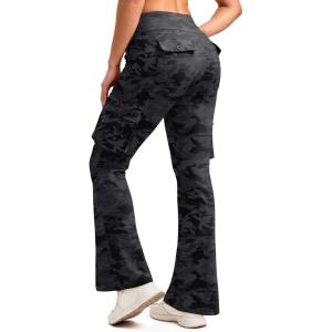 imageG Gradual Womens Fleece Lined Cargo Pants 6 Pockets Bootcut Water Resistant Winter Flare Leggings for Work Hiking TravelGrey Camo