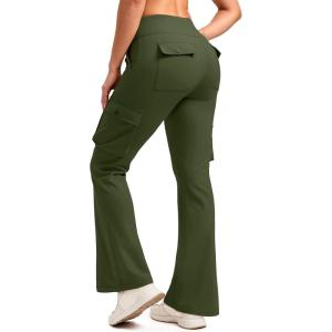 imageG Gradual Womens Fleece Lined Cargo Pants 6 Pockets Bootcut Water Resistant Winter Flare Leggings for Work Hiking TravelOlive