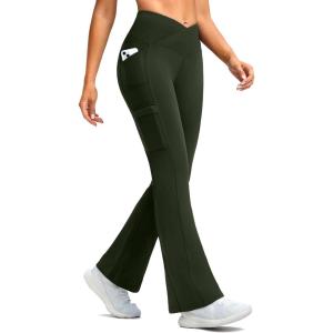 imageG Gradual Womens Fleece Lined Pants Water Resistant Winter Thermal Flare Leggings Hiking Snow Pants for Women 4 PocketsOlive