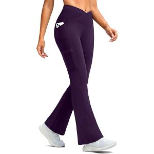 imageG Gradual Womens Fleece Lined Pants Water Resistant Winter Thermal Flare Leggings Hiking Snow Pants for Women 4 PocketsPurple