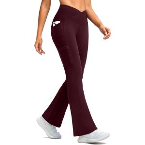 imageG Gradual Womens Fleece Lined Pants Water Resistant Winter Thermal Flare Leggings Hiking Snow Pants for Women 4 PocketsWine
