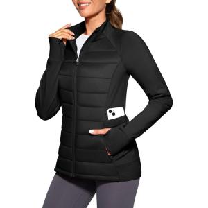 imageG Gradual Womens Running Fleece Lined Jackets 6 Pockets Lightweight Water Resistant Puffer Jacket for Hiking TravelBlack