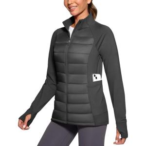 imageG Gradual Womens Running Fleece Lined Jackets 6 Pockets Lightweight Water Resistant Puffer Jacket for Hiking TravelDark Gray