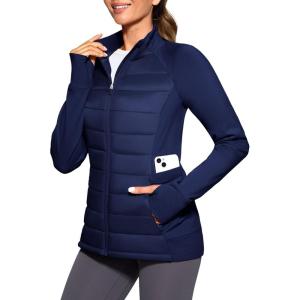 imageG Gradual Womens Running Fleece Lined Jackets 6 Pockets Lightweight Water Resistant Puffer Jacket for Hiking TravelNavy