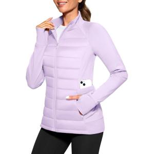 imageG Gradual Womens Running Fleece Lined Jackets 6 Pockets Lightweight Water Resistant Puffer Jacket for Hiking TravelPurple Rose