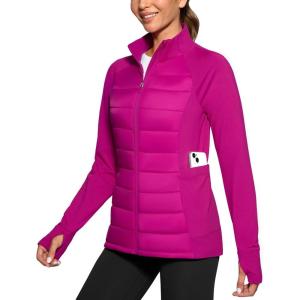 imageG Gradual Womens Running Fleece Lined Jackets 6 Pockets Lightweight Water Resistant Puffer Jacket for Hiking TravelRose