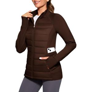 imageG Gradual Womens Running Fleece Lined Jackets 6 Pockets Lightweight Water Resistant Puffer Jacket for Hiking TravelToasted Brown