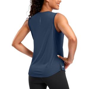 imageG Gradual Womens Sleeveless Workout Tops Lightweight High Neck Tennis Yoga Shirts Running Athletic Tank Tops for WomenNavy