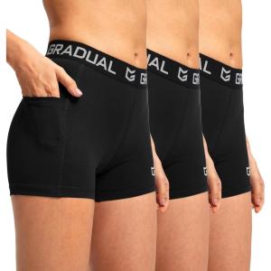 imageG Gradual Womens Spandex Compression Volleyball Shorts 3quot 7quot Workout Pro Shorts for Women3 PackblackBlackBlack Pockets