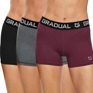 imageG Gradual Womens Spandex Compression Volleyball Shorts 3quot 7quot Workout Pro Shorts for Women3 PackblackGrayWine Red