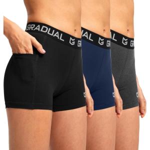 imageG Gradual Womens Spandex Compression Volleyball Shorts 3quot 7quot Workout Pro Shorts for Women3 PackblackNavyCharcoal Pockets