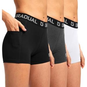 imageG Gradual Womens Spandex Compression Volleyball Shorts 3quot 7quot Workout Pro Shorts for Women3 PackblackWhiteCharcoal Pockets