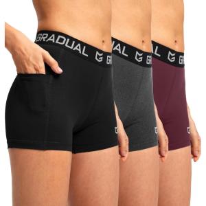 imageG Gradual Womens Spandex Compression Volleyball Shorts 3quot 7quot Workout Pro Shorts for Women3 PackblackWineCharcoal Pockets