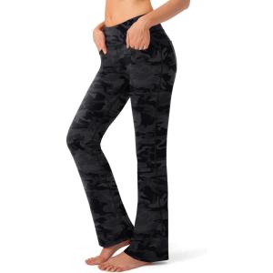 imageG Gradual Womens Yoga Pants with Pockets Flare Leggings High Waist Yoga Dress Pants Bootcut Casual WorkBlack Camo