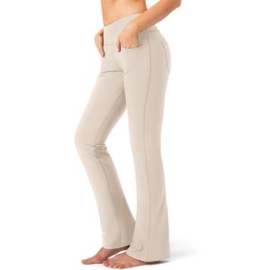 imageG Gradual Womens Yoga Pants with Pockets Flare Leggings High Waist Yoga Dress Pants Bootcut Casual WorkLight Khaki