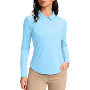 imageWomens Golf Shirts Lightweight UPF 50 Long Sleeve Shirts UV Protection Quick Dry Cool Polo Shirts for Women Work OutdoorLight Blue