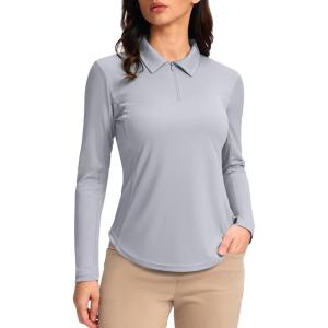 imageWomens Golf Shirts Lightweight UPF 50 Long Sleeve Shirts UV Protection Quick Dry Cool Polo Shirts for Women Work OutdoorLight Grey